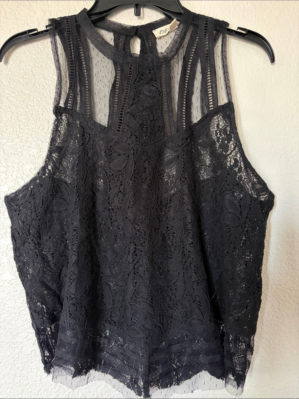 Rebellion Black Lace Sleeveless High-Neck Camisole